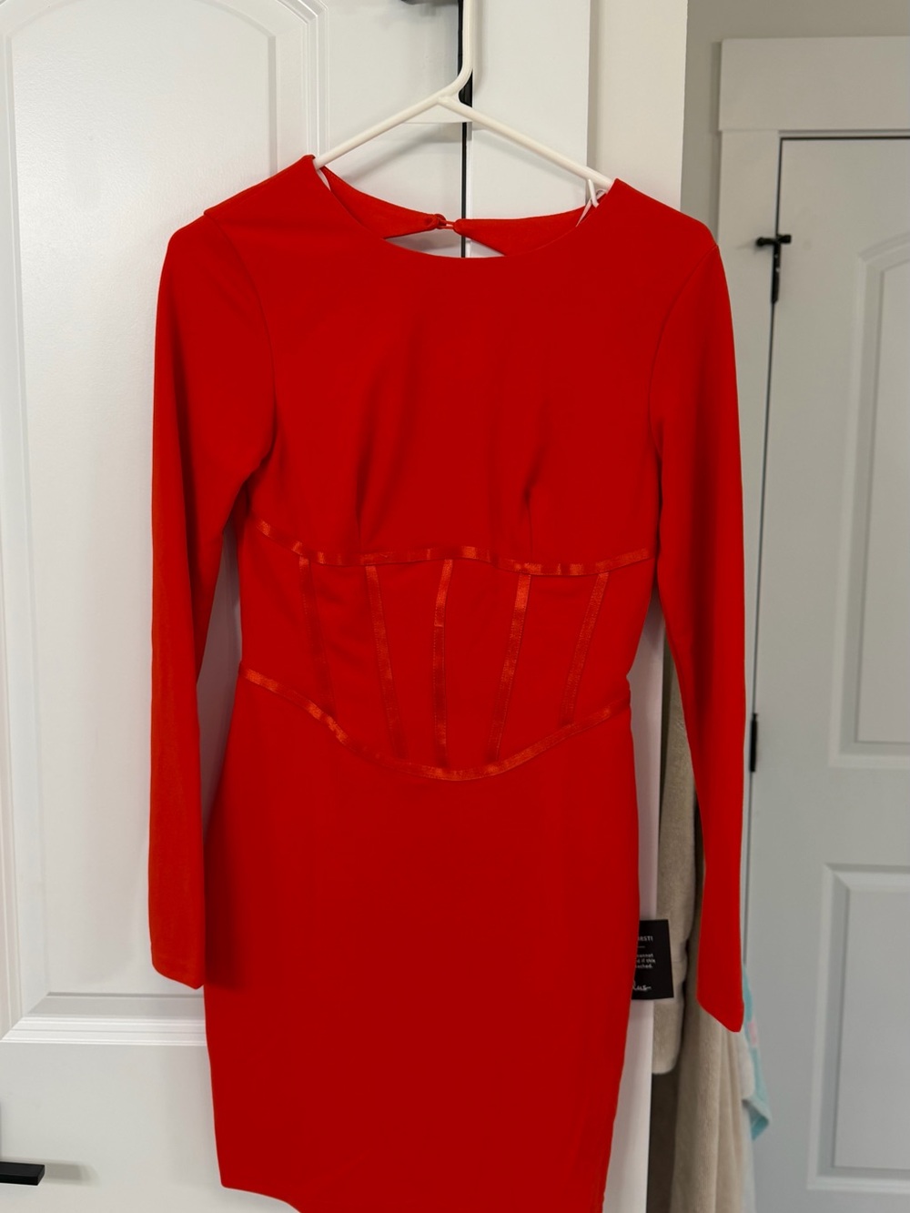 Lulu's Vibrant Red Long Sleeve Sheath Dress